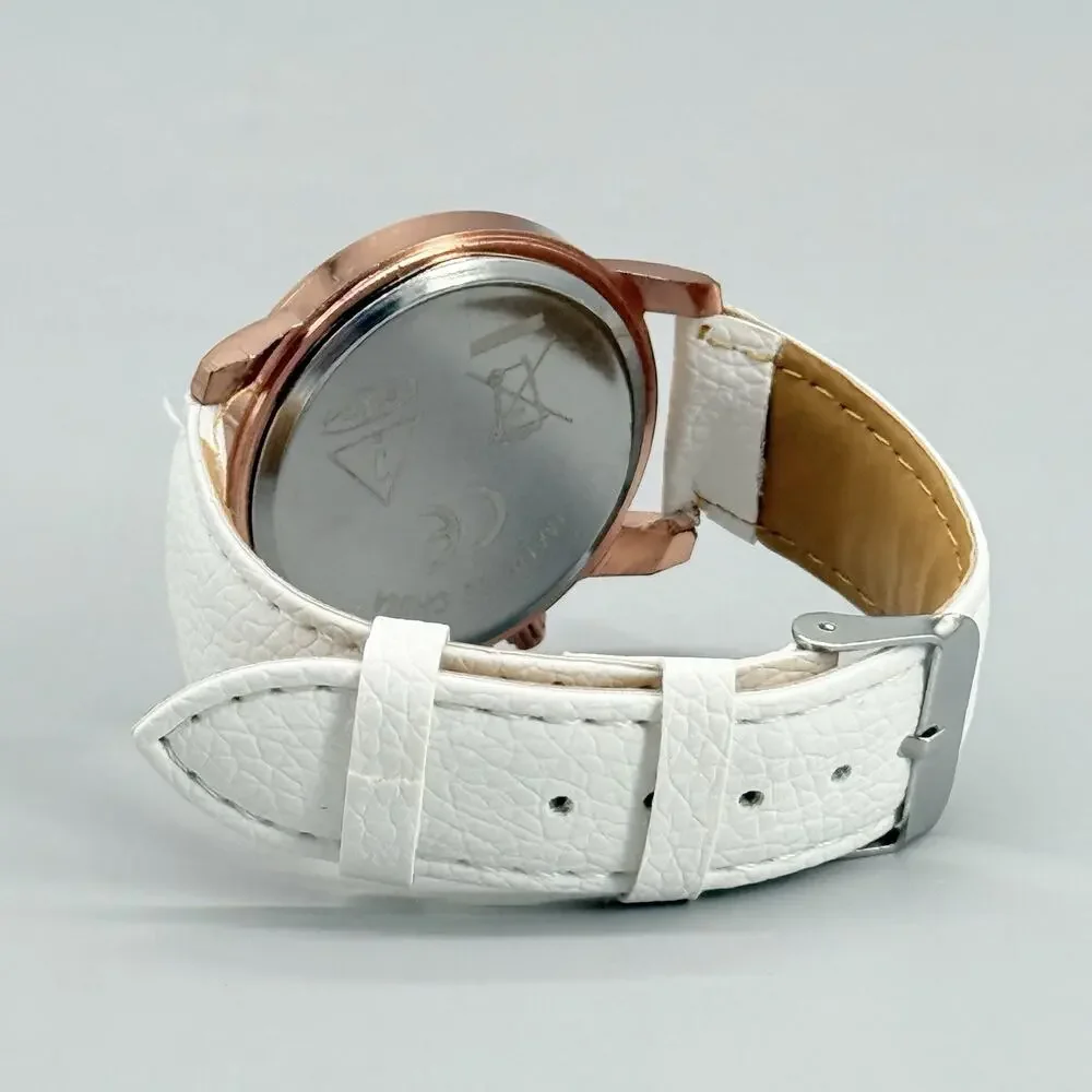 Geneva Womens Rose Gold Tone Watch White Strap Quartz Roman Numerals Earring Set